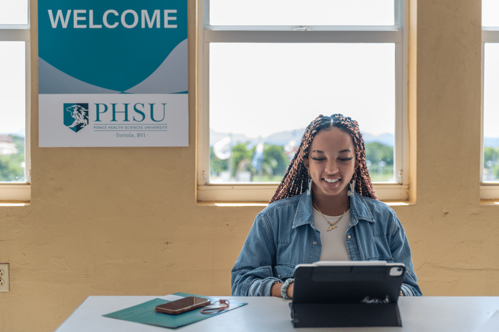 PHSU student studying on campus